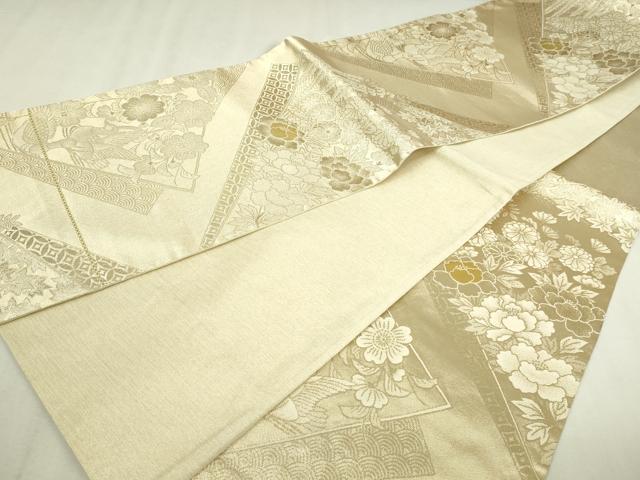 平和屋本店▼六通柄袋帯　花鳥文　24金　金箔二重織　正絹　逸品　DABI4583sf