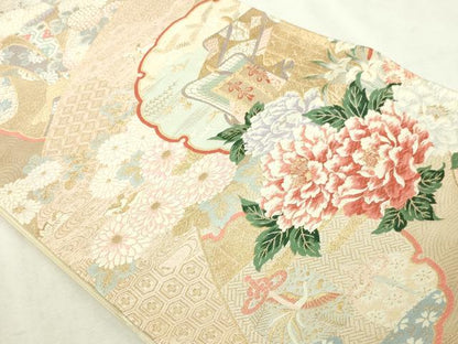 平和屋本店▼六通柄袋帯　唐織　束ね熨斗花文　純金二重箔　正絹　逸品　DABI4586sf