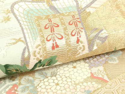 平和屋本店▼六通柄袋帯　唐織　束ね熨斗花文　純金二重箔　正絹　逸品　DABI4586sf