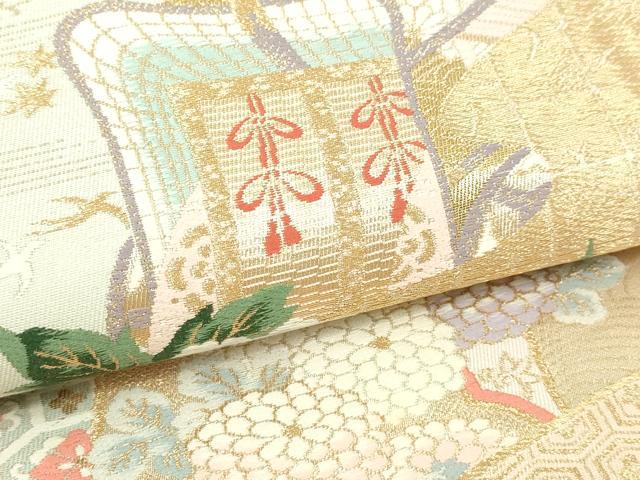 平和屋本店▼六通柄袋帯　唐織　束ね熨斗花文　純金二重箔　正絹　逸品　DABI4586sf