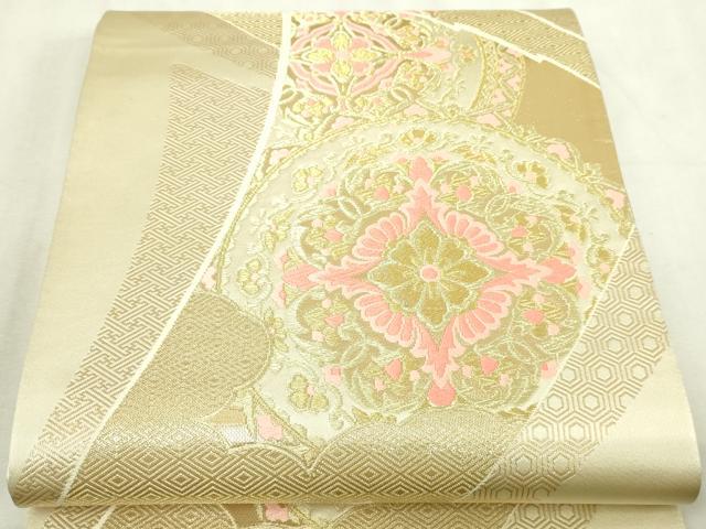 平和屋本店▼六通柄袋帯　唐織　琥珀緞子　本金箔24Ｋ　正絹　逸品　DABI4593sf