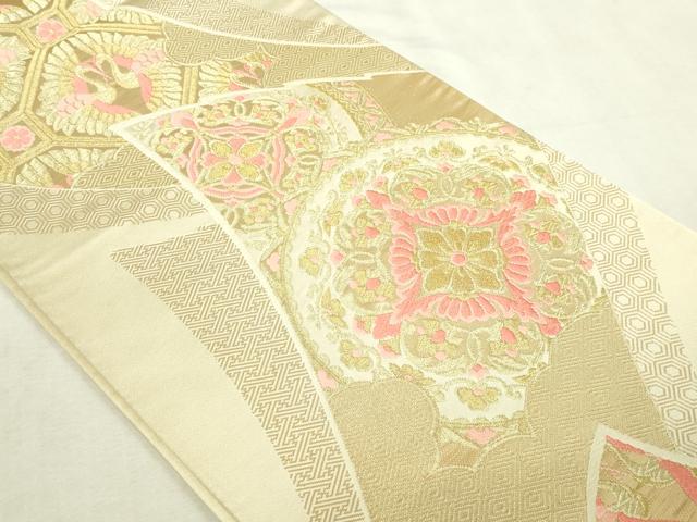 平和屋本店▼六通柄袋帯　唐織　琥珀緞子　本金箔24Ｋ　正絹　逸品　DABI4593sf