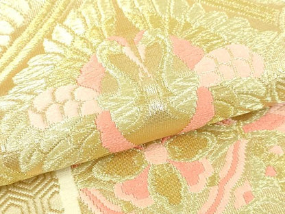 平和屋本店▼六通柄袋帯　唐織　琥珀緞子　本金箔24Ｋ　正絹　逸品　DABI4593sf