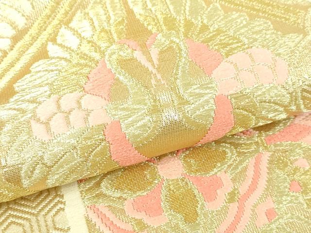 平和屋本店▼六通柄袋帯　唐織　琥珀緞子　本金箔24Ｋ　正絹　逸品　DABI4593sf