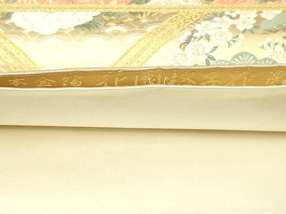 平和屋本店▼六通柄袋帯　唐織　花園格子花鳥　本金箔　正絹　逸品　DABI4594sf