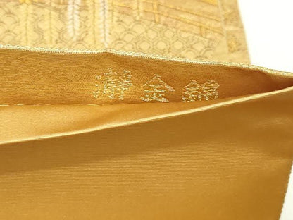 平和屋本店●西陣　長嶋成織物　ながしま帯　六通柄袋帯　扇面蒔絵散　本金箔　瀞金錦　正絹　逸品　DABI4596sf