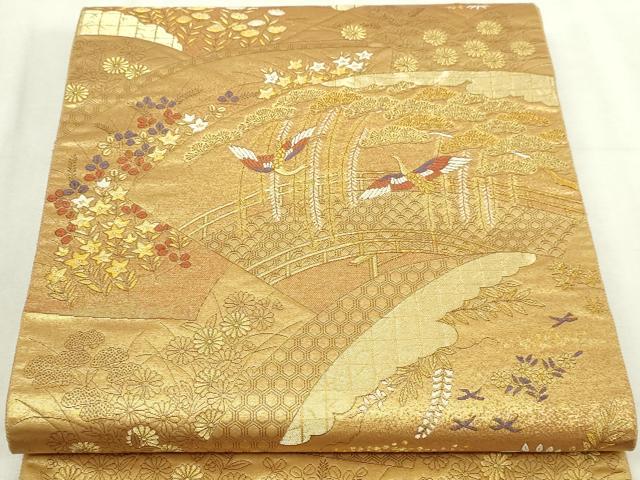 平和屋本店●西陣　長嶋成織物　ながしま帯　六通柄袋帯　扇面蒔絵散　本金箔　瀞金錦　正絹　逸品　DABI4596sf
