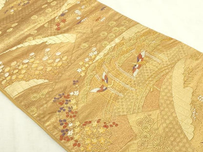 平和屋本店●西陣　長嶋成織物　ながしま帯　六通柄袋帯　扇面蒔絵散　本金箔　瀞金錦　正絹　逸品　DABI4596sf