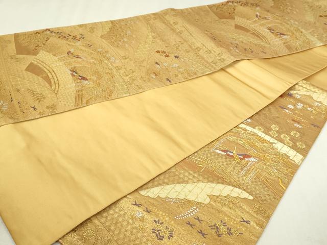 平和屋本店●西陣　長嶋成織物　ながしま帯　六通柄袋帯　扇面蒔絵散　本金箔　瀞金錦　正絹　逸品　DABI4596sf