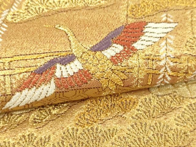 平和屋本店●西陣　長嶋成織物　ながしま帯　六通柄袋帯　扇面蒔絵散　本金箔　瀞金錦　正絹　逸品　DABI4596sf