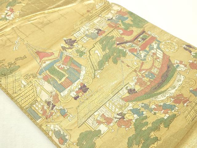 平和屋本店▼六通柄袋帯　祇園巡行図　本金箔　正絹　逸品　DABI4597sf