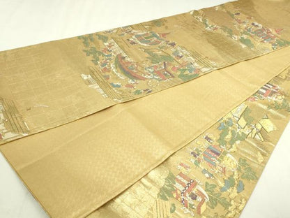 平和屋本店▼六通柄袋帯　祇園巡行図　本金箔　正絹　逸品　DABI4597sf