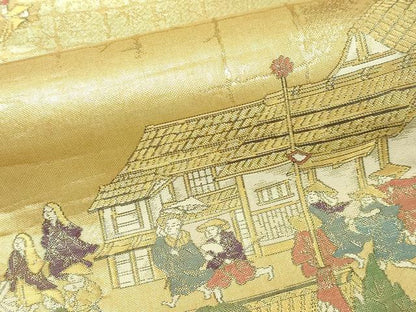 平和屋本店▼六通柄袋帯　祇園巡行図　本金箔　正絹　逸品　DABI4597sf