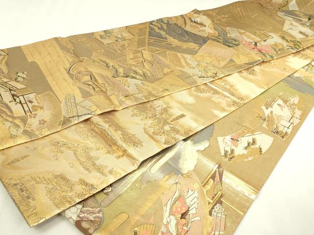 平和屋本店▼両方向両面　全通柄袋帯　源氏物語　本金箔プラチナ箔　反端付き　正絹　逸品　DABI4599sf