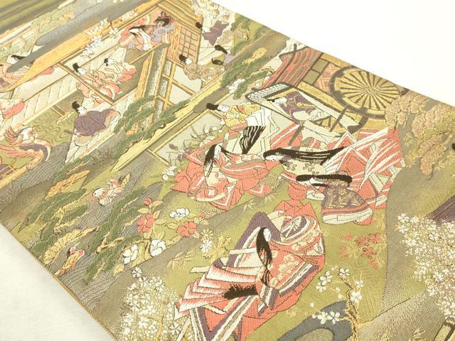 平和屋本店▼両方向両面　全通柄袋帯　源氏物語　本金箔プラチナ箔　反端付き　正絹　逸品　DABI4599sf