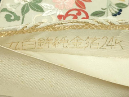 平和屋本店▼六通柄袋帯　唐織　九百錦　立波花鳥文　純金箔24Ｋ　正絹　逸品　DABI4601sf