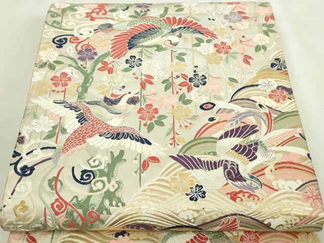 平和屋本店▼六通柄袋帯　唐織　九百錦　立波花鳥文　純金箔24Ｋ　正絹　逸品　DABI4601sf