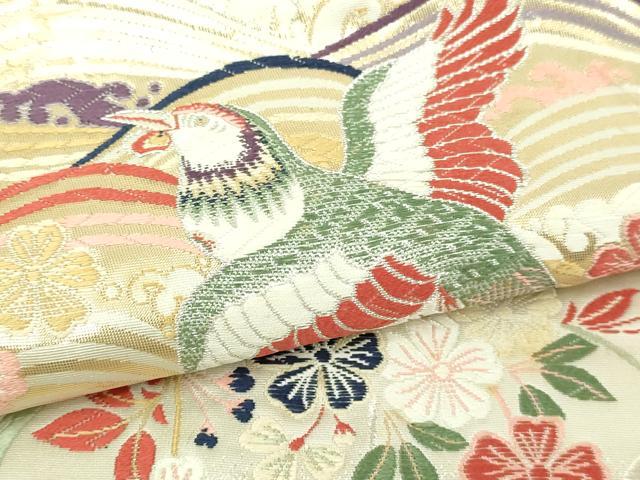 平和屋本店▼六通柄袋帯　唐織　九百錦　立波花鳥文　純金箔24Ｋ　正絹　逸品　DABI4601sf