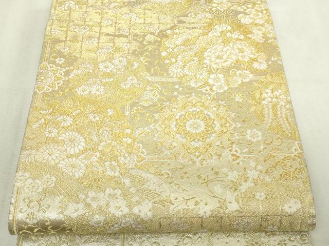 平和屋本店▼六通柄袋帯　正倉院花文　本金重ね箔　正絹　逸品　DABI4603sf