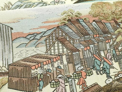 平和屋本店▼六通柄袋帯　九百錦　扇面東海道　24Ｋ純金箔　正絹　逸品　DABI4606sf