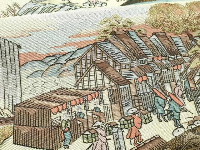 平和屋本店▼六通柄袋帯　九百錦　扇面東海道　24Ｋ純金箔　正絹　逸品　DABI4606sf