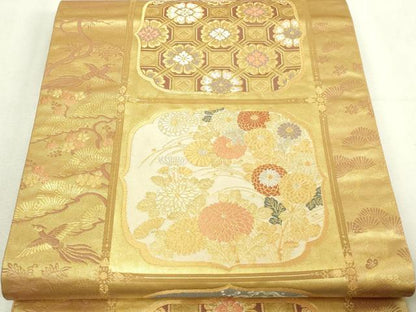 平和屋本店▼六通柄袋帯　格天井藤絵紋　本金箔　正絹　逸品　DABI4607sf