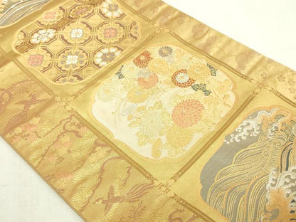 平和屋本店▼六通柄袋帯　格天井藤絵紋　本金箔　正絹　逸品　DABI4607sf