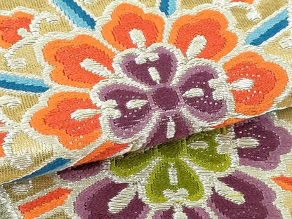 平和屋本店▼六通柄袋帯　唐織　正倉院花文　24Ｋ金箔二重織　正絹　逸品　DABI4608sf