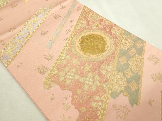 平和屋本店▼六通柄袋帯　花鳥文　純金厚板　大丸謹製　正絹　逸品　DABI4615sf