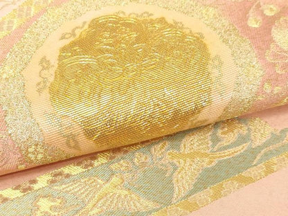 平和屋本店▼六通柄袋帯　花鳥文　純金厚板　大丸謹製　正絹　逸品　DABI4615sf