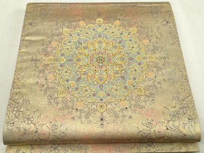 平和屋本店▼六通柄袋帯　東方更紗丸文　本金絹箔1200　正絹　逸品　DABI4616sf