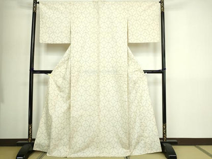 平和屋着物▽上質な紬　単衣　七宝文　正絹　逸品　DABI4620sf