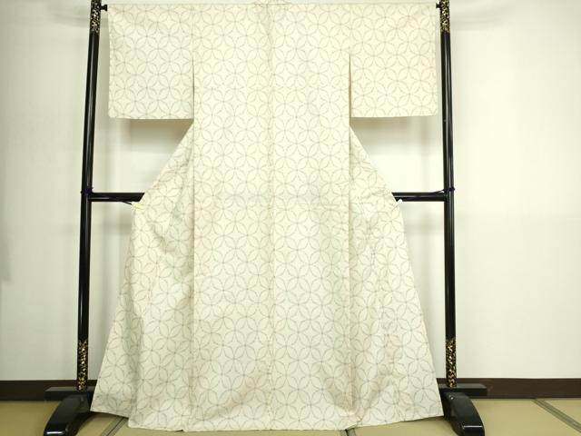 平和屋着物▽上質な紬　単衣　七宝文　正絹　逸品　DABI4620sf