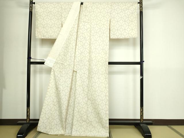 平和屋着物▽上質な紬　単衣　七宝文　正絹　逸品　DABI4620sf