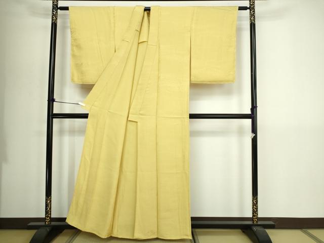 平和屋着物▽上質な色無地　単衣　霞地紋　淡黄色　正絹　逸品　未使用　DABI4622sf