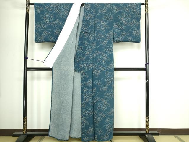 平和屋着物▽上質な小紋　単衣　草花文　鬼しぼ縮緬　正絹　逸品　DABI4624sf