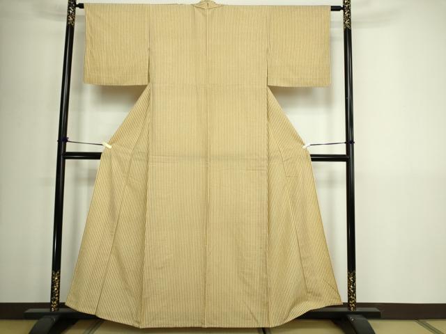 平和屋着物▽上質な小紋　単衣　変わり格子　正絹　逸品　DABI4630sf
