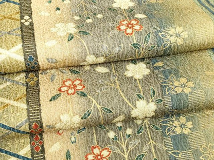 平和屋着物▽上質な小紋　単衣　草花文　金彩　正絹　逸品　DABI4632sf