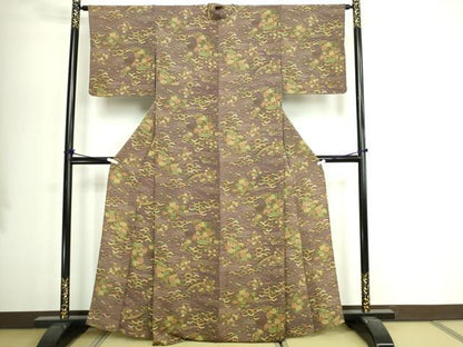 平和屋着物▽上質な小紋　単衣　風景文　松竹梅　鬼しぼ縮緬　正絹　逸品　DABI4633sf