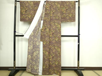 平和屋着物▽上質な小紋　単衣　風景文　松竹梅　鬼しぼ縮緬　正絹　逸品　DABI4633sf
