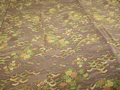 平和屋着物▽上質な小紋　単衣　風景文　松竹梅　鬼しぼ縮緬　正絹　逸品　DABI4633sf