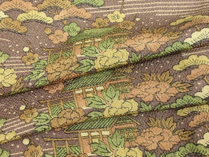 平和屋着物▽上質な小紋　単衣　風景文　松竹梅　鬼しぼ縮緬　正絹　逸品　DABI4633sf