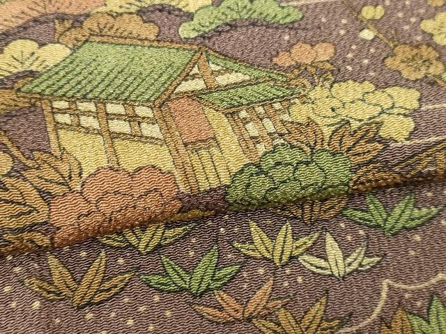 平和屋着物▽上質な小紋　単衣　風景文　松竹梅　鬼しぼ縮緬　正絹　逸品　DABI4633sf