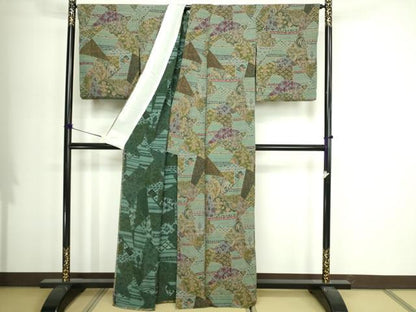 平和屋着物▽上質な小紋　単衣　動物更紗花文　正絹　逸品　DABI4634sf