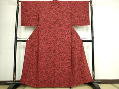 平和屋着物▽上質な小紋　単衣　型染め　流水草花文　正絹　逸品　DABI4635sf
