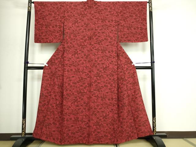 平和屋着物▽上質な小紋　単衣　型染め　流水草花文　正絹　逸品　DABI4635sf