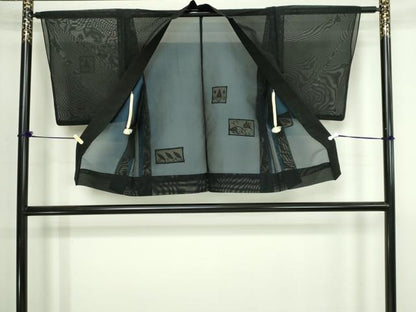 平和屋着物▽羽織　スリーシーズン　春夏秋　塵除け　ドロンワーク　草葉文　黒地　正絹　逸品　DABI4643sf
