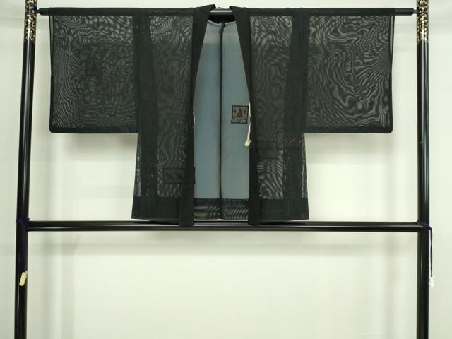 平和屋着物▽羽織　スリーシーズン　春夏秋　塵除け　ドロンワーク　草葉文　黒地　正絹　逸品　DABI4643sf
