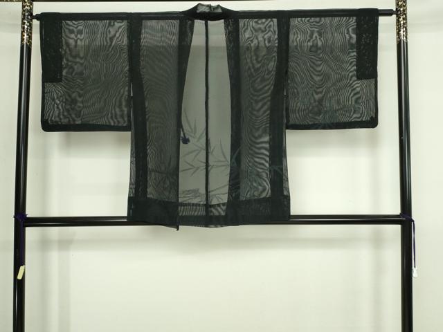 平和屋着物▽羽織　スリーシーズン　春夏秋　塵除け　笹竹文　黒地　正絹　逸品　DABI4644sf