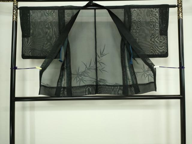 平和屋着物▽羽織　スリーシーズン　春夏秋　塵除け　笹竹文　黒地　正絹　逸品　DABI4644sf